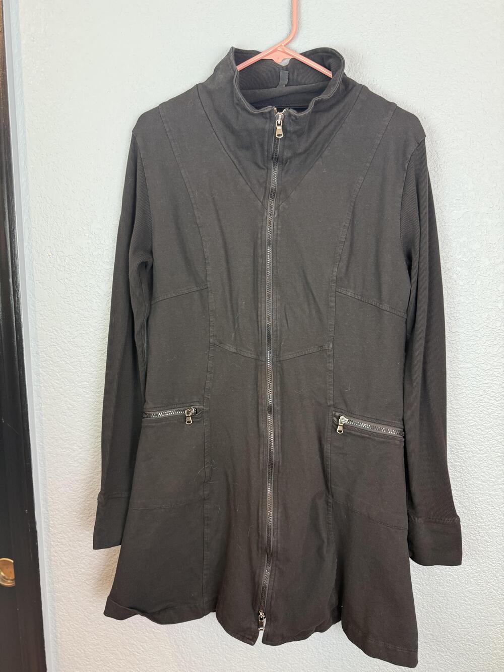 Inizio Jacket Womens Medium Full Zip Long Coat Made Italy Stretch Modern
